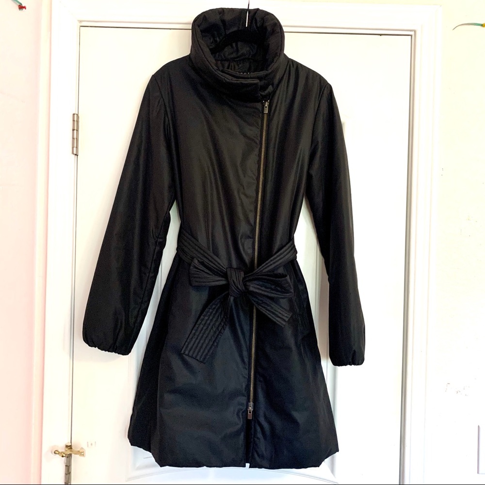 Black THEORY Asymmetrical Belted Anorak Trench Car Rain Coat Topper Small 4 6